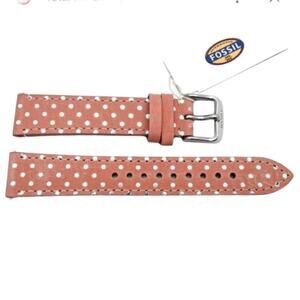 Fossil Genuine Leather Pink Polka Dot Silver Replacement Watch Band S181172 NWT